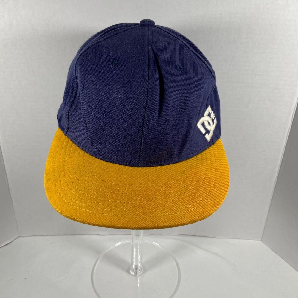 DC Shoes Flexfit Hat L XL Navy Blue Yellow Skate Y2K Baseball Cap